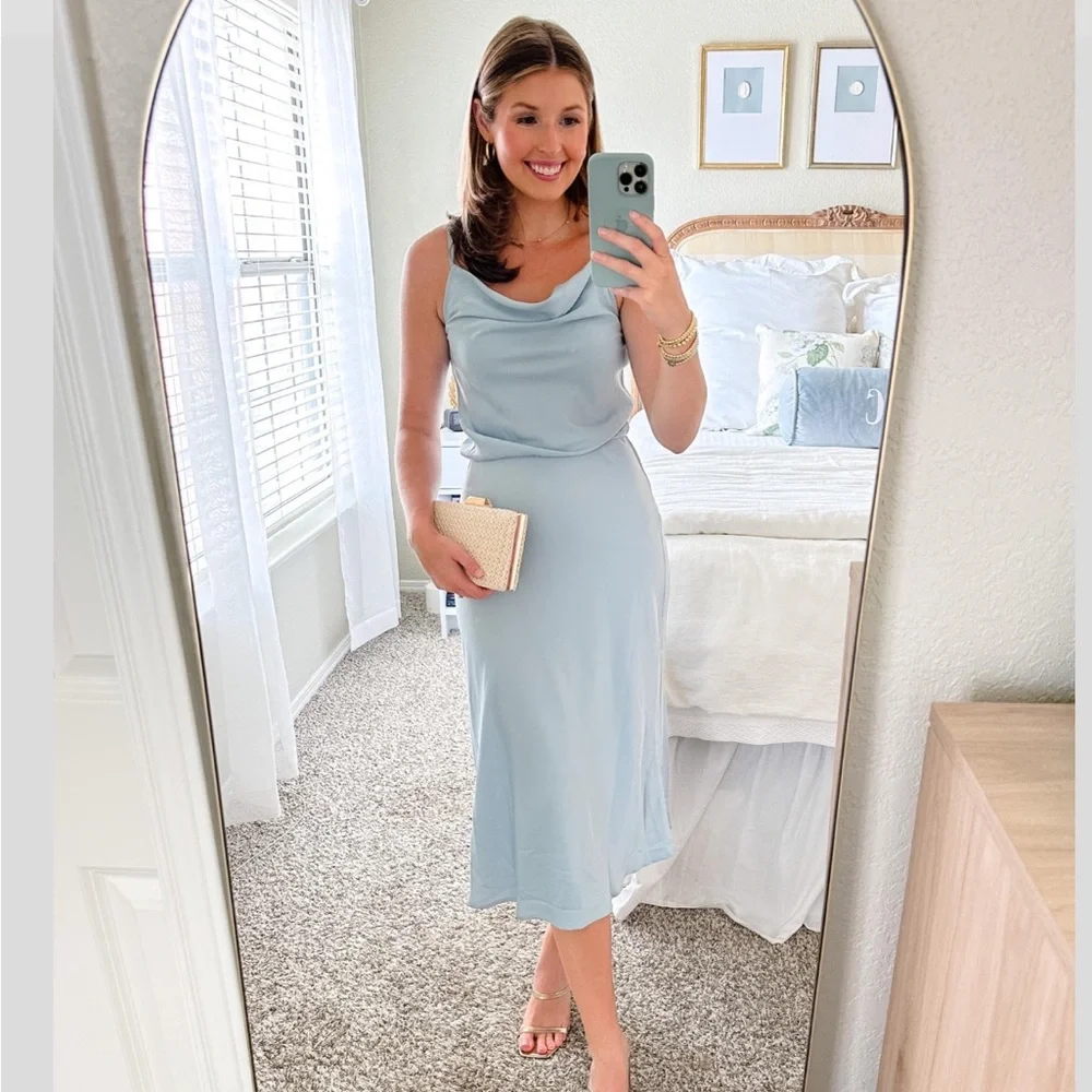 Blue Silky Midi Dress - Picture 3 of 3
